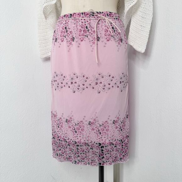 Vintage Y2K Coquette Fairycore Floral Midi Skirt Pink Mesh Medium - Picture 5 of 9